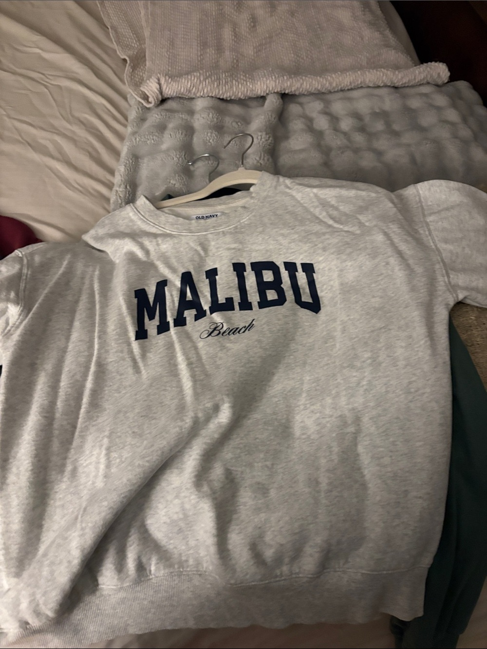 Old Navy Grey Sweatshirt with Navy Malibu Script